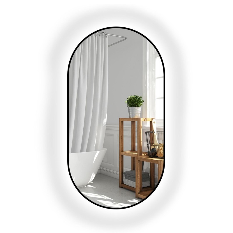 Oglindă ovală cu ramă neagră din MDF SLIM cu iluminare - OLI LED - culoarea ramei la alegere