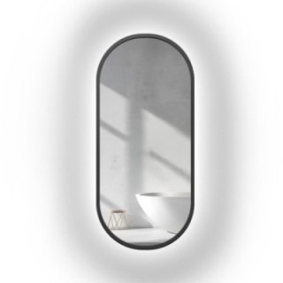 Oglindă ovală cu ramă neagră din MDF cu iluminare - OSKAR LED - culoarea ramei la alegere