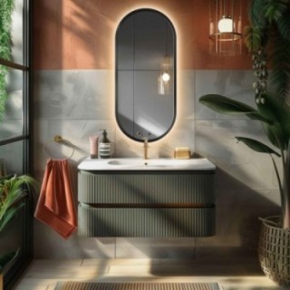 Oglindă ovală cu ramă neagră din MDF cu iluminare - OSKAR LED - culoarea ramei la alegere