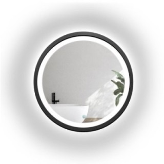 Oglindă rotundă cu ramă din mdf negru mat cu iluminare sablată - OTIS LED - culoarea ramei la alegere