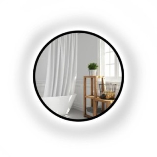 Oglindă rotundă în ramă MDF negru mat cu iluminare - OTTO LED - culoarea ramei la alegere