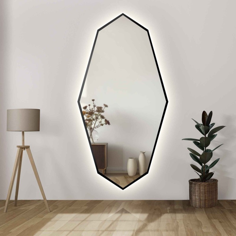 Oglindă decorativă cu formă organică ascuțită în ramă cu iluminare - RIOLIT ÎN CADRU LED