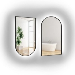 Set de două oglinzi semiovale cu ramă neagră din MDF SLIM și iluminare din spate - DOMI LED SET - culoarea ramei la alegere