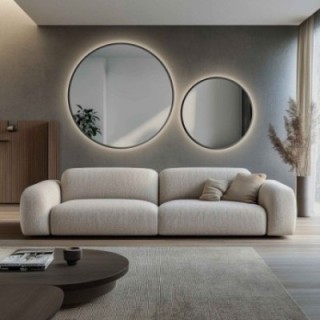 Set de oglinzi rotunde cu ramă neagră din MDF SLIM cu iluminare - OTYLIA LED SET - culoarea ramei la alegere