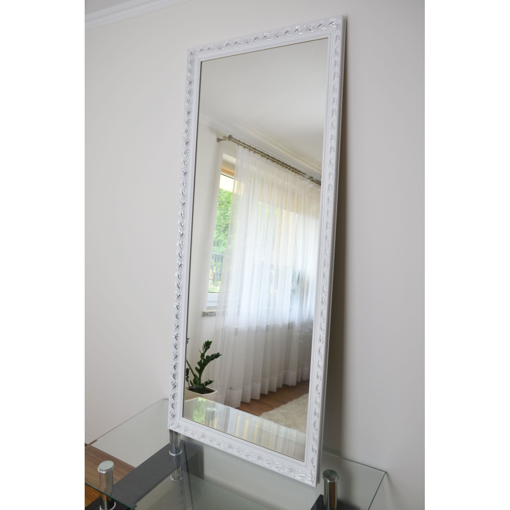 Oglindă în ramă de lemn ornamentală albă - 5004001