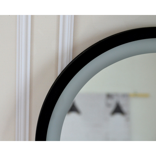 Oglindă rotundă cu ramă din mdf negru mat cu iluminare sablată - OTIS LED - culoarea ramei la alegere