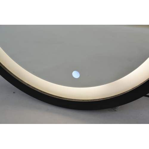 Oglindă rotundă cu ramă din mdf negru mat cu iluminare sablată - OTIS LED - culoarea ramei la alegere