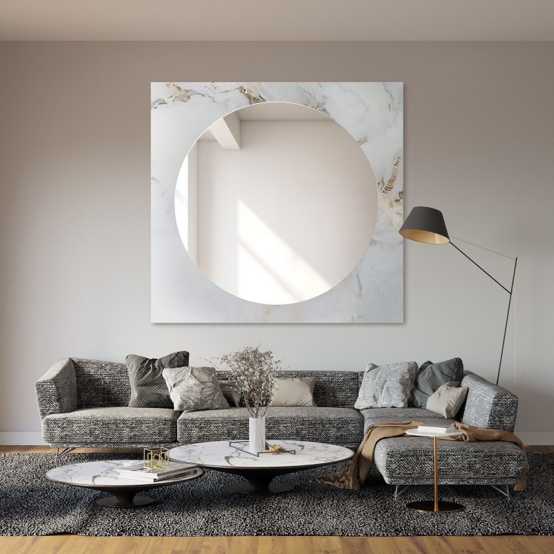 Oglindă rotundă pe marmură alb-auriu pătrată – MARBLE BIANCO