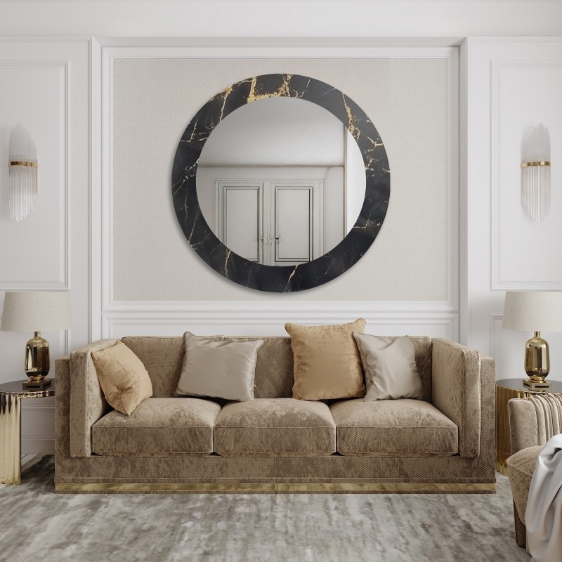 Oglindă rotundă pe marmură negru-auriu – MARBLE NOELLE
