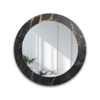 Oglindă rotundă pe marmură negru-auriu – MARBLE NOELLE