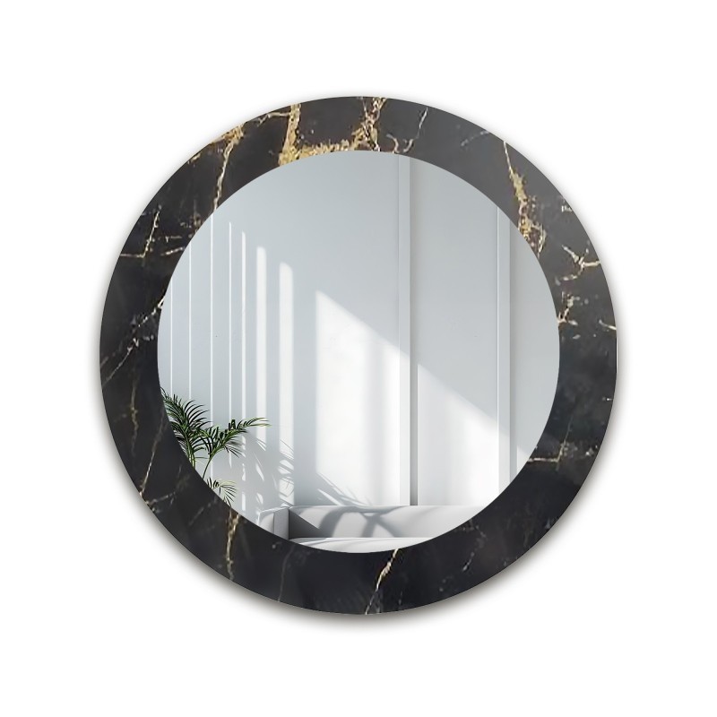 Oglindă rotundă pe marmură negru-auriu – MARBLE NOELLE