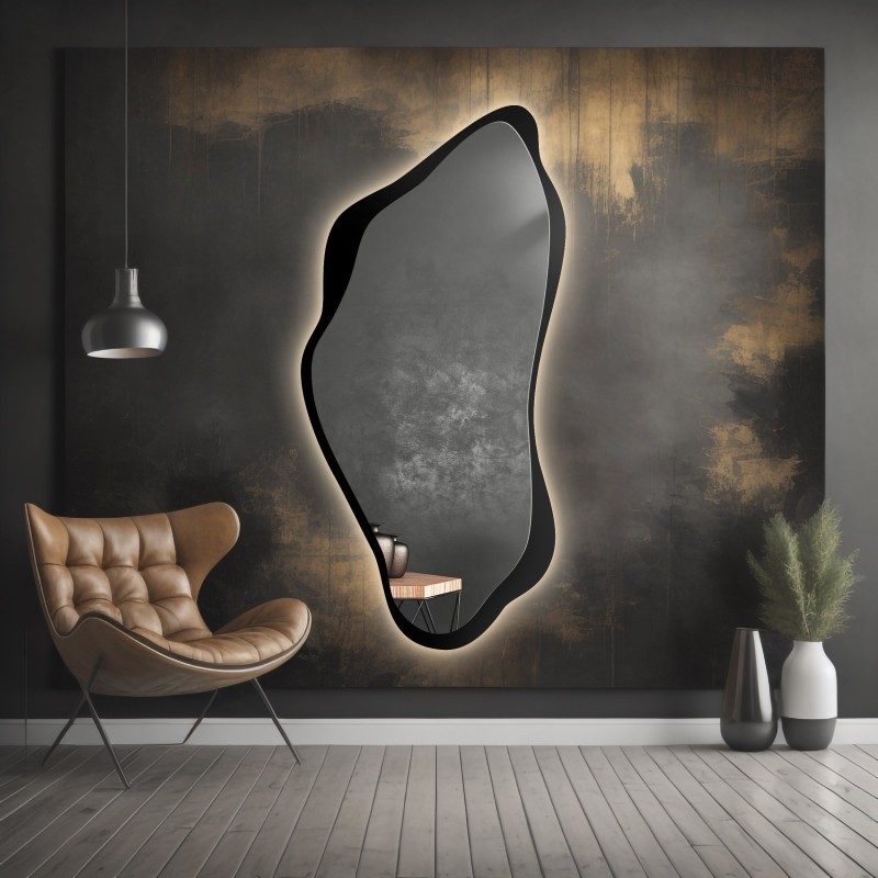 Oglindă cu formă neregulată în cadru MDF cu iluminare - PIENA ÎN CADRU LED