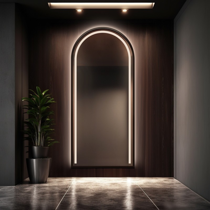 Oglindă semiovală cu iluminare în ramă MDF – PLATO ÎN CADRU LED