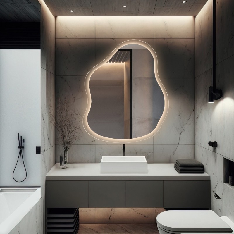 Oglindă cu formă organică pe sticlă float cu iluminare - STONE GLASS LED