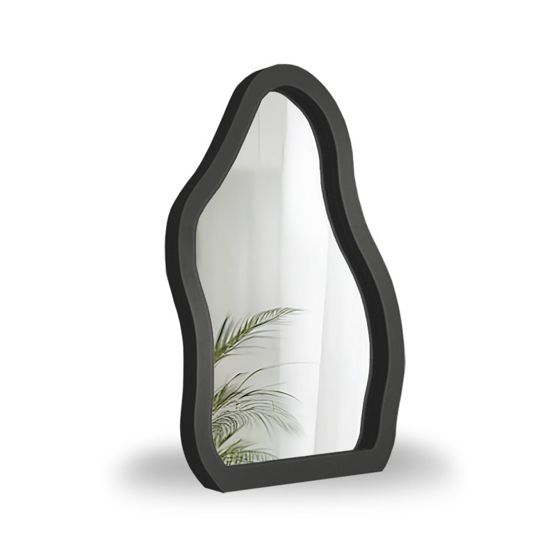 Oglindă cosmetică în ramă din MDF negru - STONE PETITE