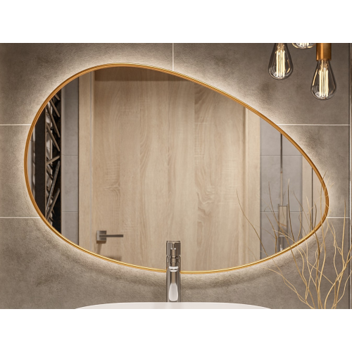 Oglindă organică în ramă aurie din MDF SLIM cu iluminare - ZOE LED - culoarea ramei la alegere