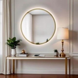 Oglindă rotundă în ramă aurie lucioasă cu iluminare - BELLA LED
