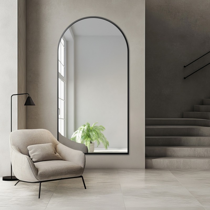 Oglindă semiovală cu ramă neagră din MDF SLIM - DOMI - culoarea ramei la alegere