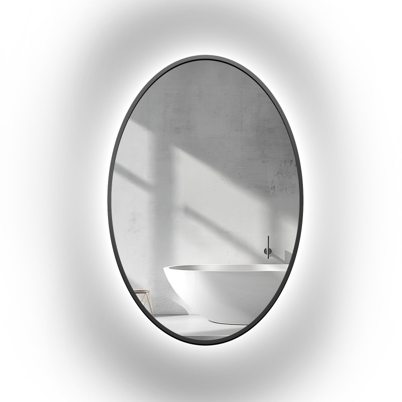 Oglindă eliptică cu ramă neagră din MDF SLIM cu iluminare - ELIZA LED
