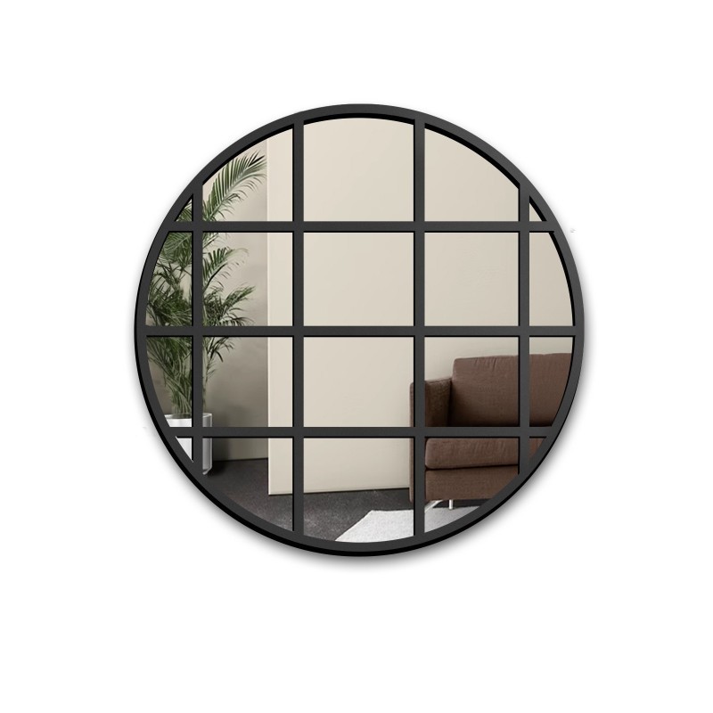 Oglindă decorativă rotundă cu muntins în stil loft - ERYK