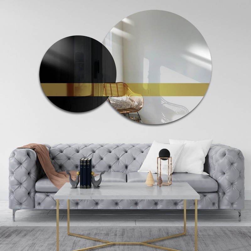 Set de oglinzi decorative panou auriu și lacobel negru - GOLD MOON