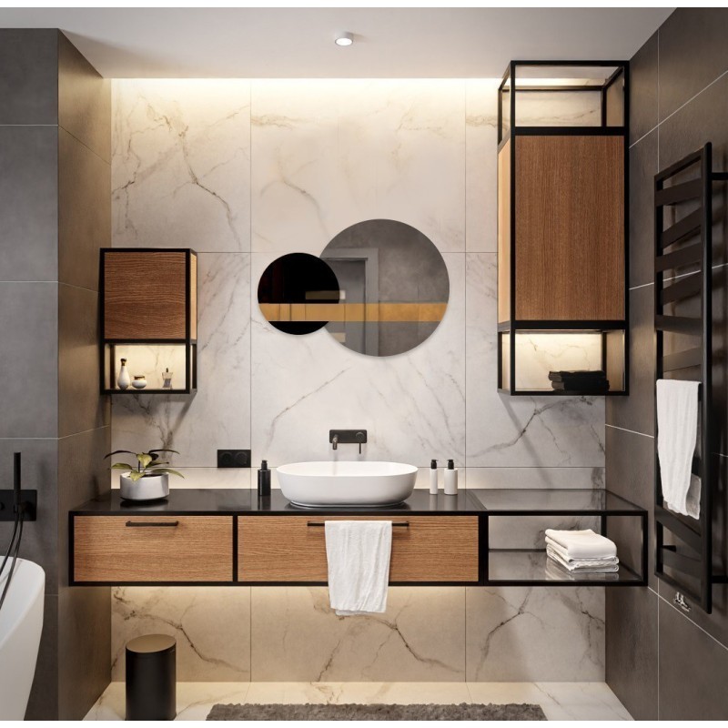 Set de oglinzi decorative panou auriu și lacobel negru - GOLD MOON