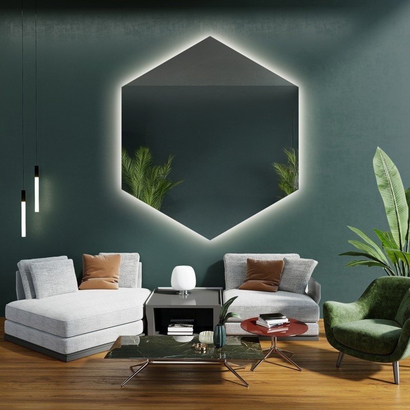 Oglindă de formă geometrică cu iluminare – HEXA LED