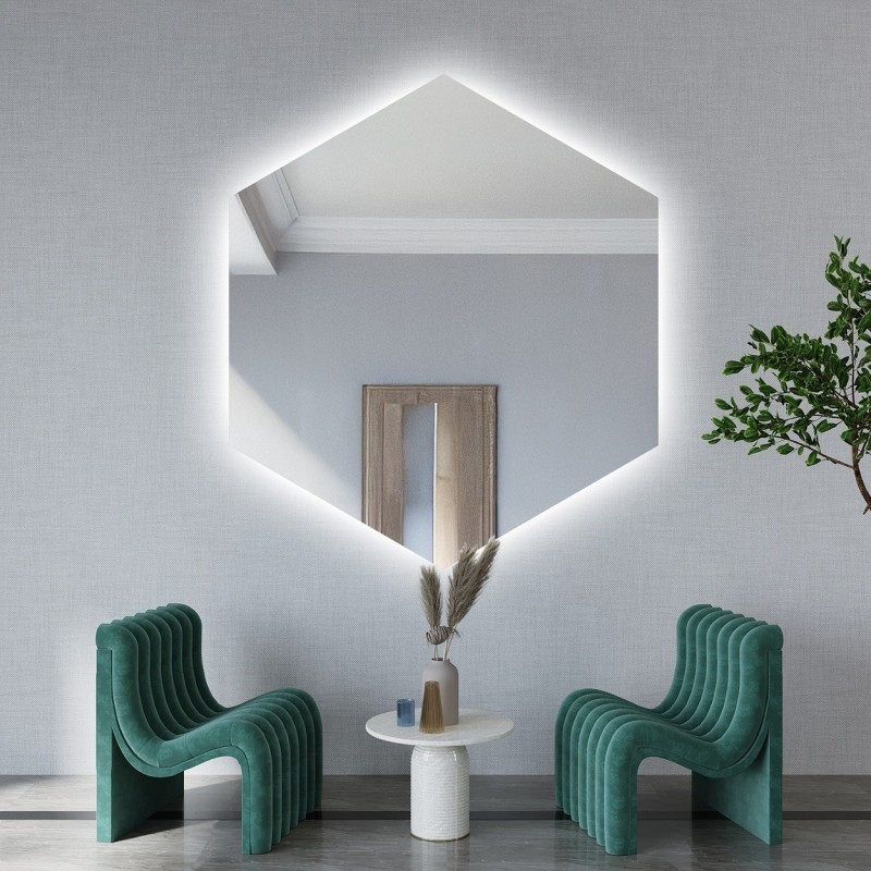 Oglindă de formă geometrică cu iluminare – HEXA LED