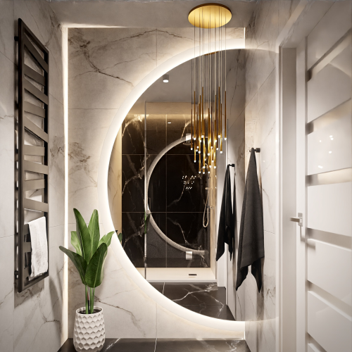 Oglindă rotundă pentru baie cu partea oblică și iluminare - CAPELLA LED LATURĂ TĂIATĂ