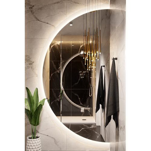 Oglindă rotundă pentru baie cu partea oblică și iluminare - CAPELLA LED LATURĂ TĂIATĂ