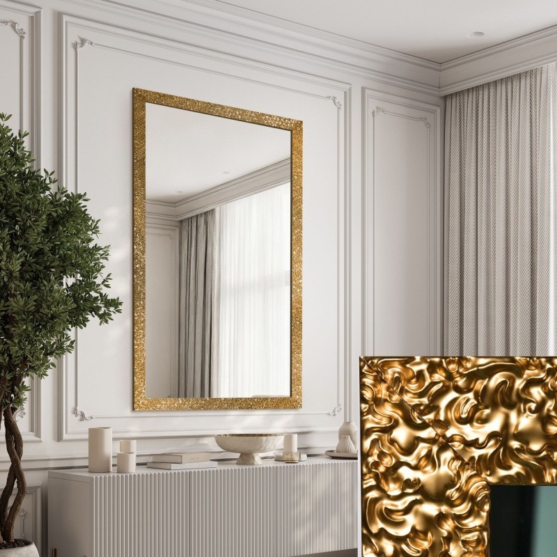 Oglindă Glamour cu ramă aurie, lucioasă - 8002002