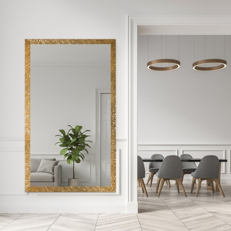 Oglindă Glamour cu ramă aurie, lucioasă - 8002002