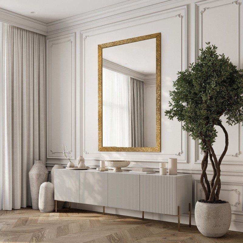 Oglindă Glamour cu ramă aurie, lucioasă - 8002002