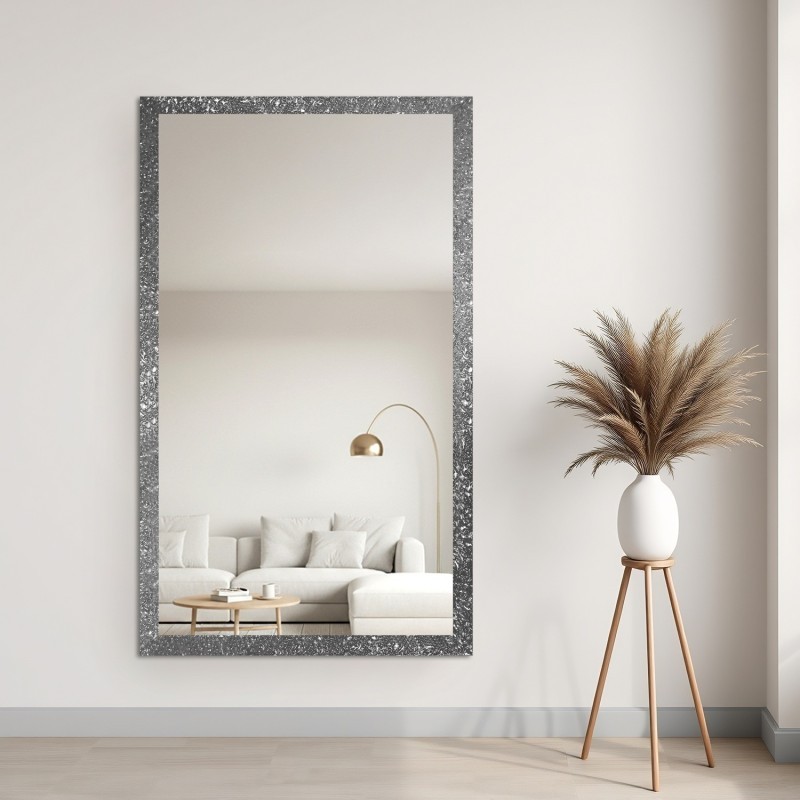Oglindă Glamour cu ramă argintie, lucioasă - 8002003