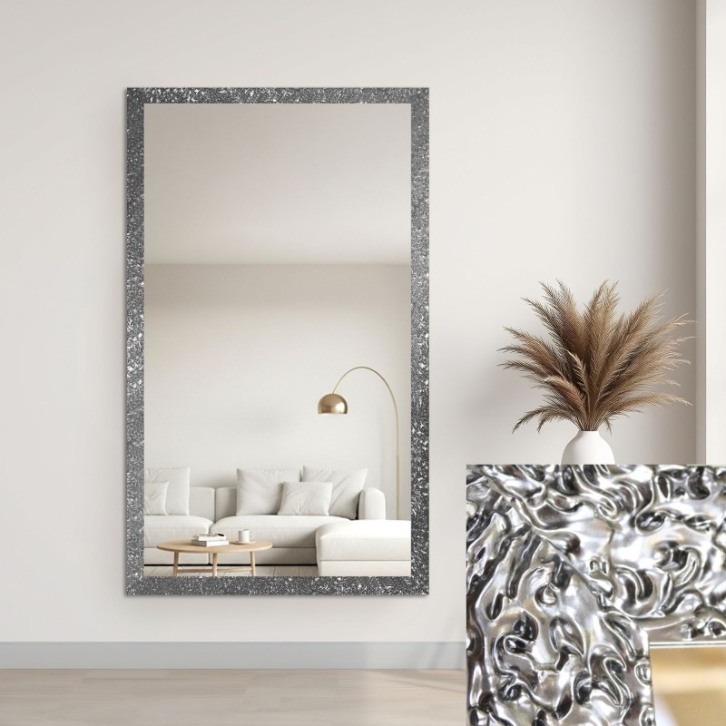 Oglindă Glamour cu ramă argintie, lucioasă - 8002003