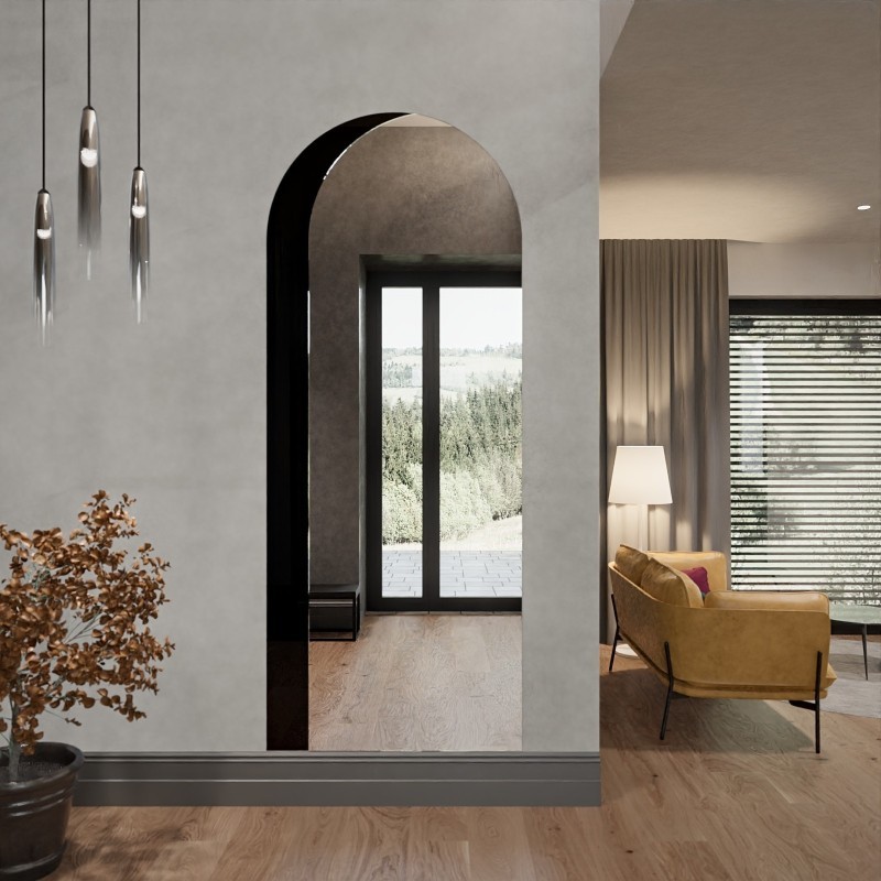 Oglindă semiovală cu lacobel negru decorativ - KOSMA