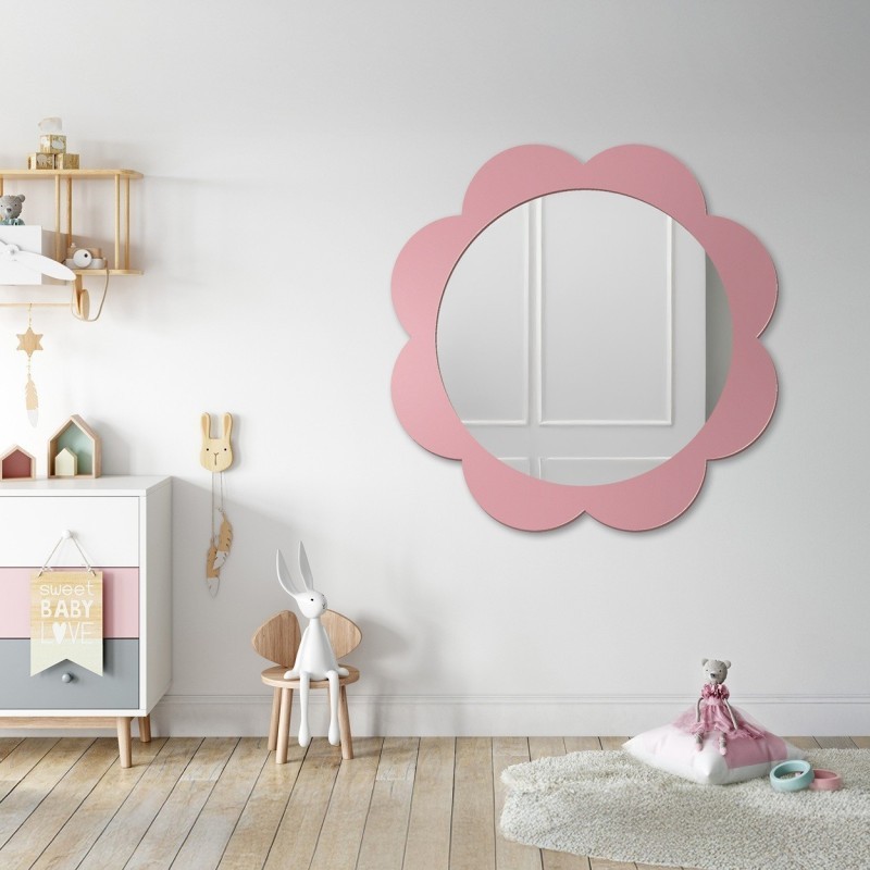 Oglindă decorativă de perete pentru copii în ramă MDF - FLOARE