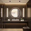 Oglindă rotundă cu rame MDF negru mat cu iluminare - LOTIS LED - culoarea ramei la alegere