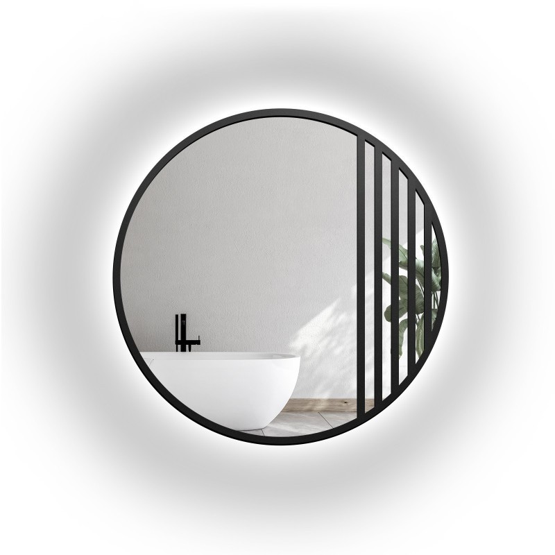 Oglindă rotundă cu rame MDF negru mat cu iluminare - LOTIS LED - culoarea ramei la alegere