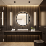 Oglindă rotundă cu rame MDF negru mat cu iluminare - LOTIS LED - culoarea ramei la alegere