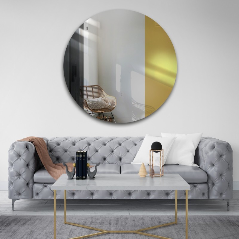 Oglindă decorativă rotundă cu panou colorat - negru și auriu - ANTON