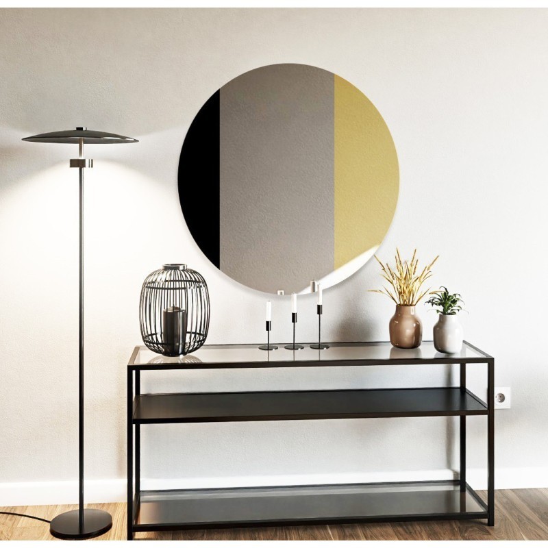 Oglindă decorativă rotundă cu panou colorat - negru și auriu - ANTON