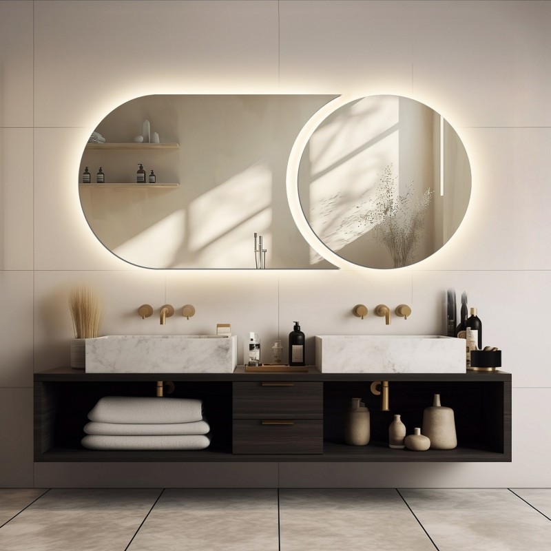 Oglindă de baie modernă în două părți cu iluminare - APOLLO LED