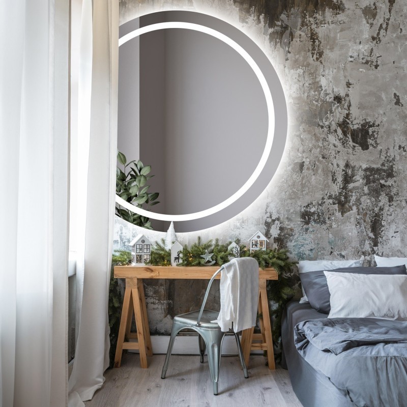 Oglindă rotundă de baie cu partea tăiată cu iluminare - MAIA LED LATURĂ TĂIATĂ