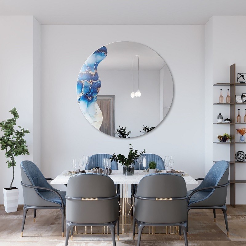 Oglindă neregulată pe marmură albastră rotundă – MARBLE BLUVERO