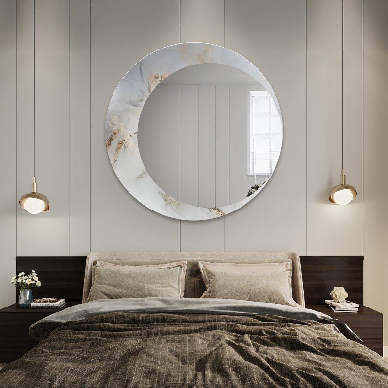 Oglindă rotundă pe marmură alb-auriu – MARBLE MARLUCE