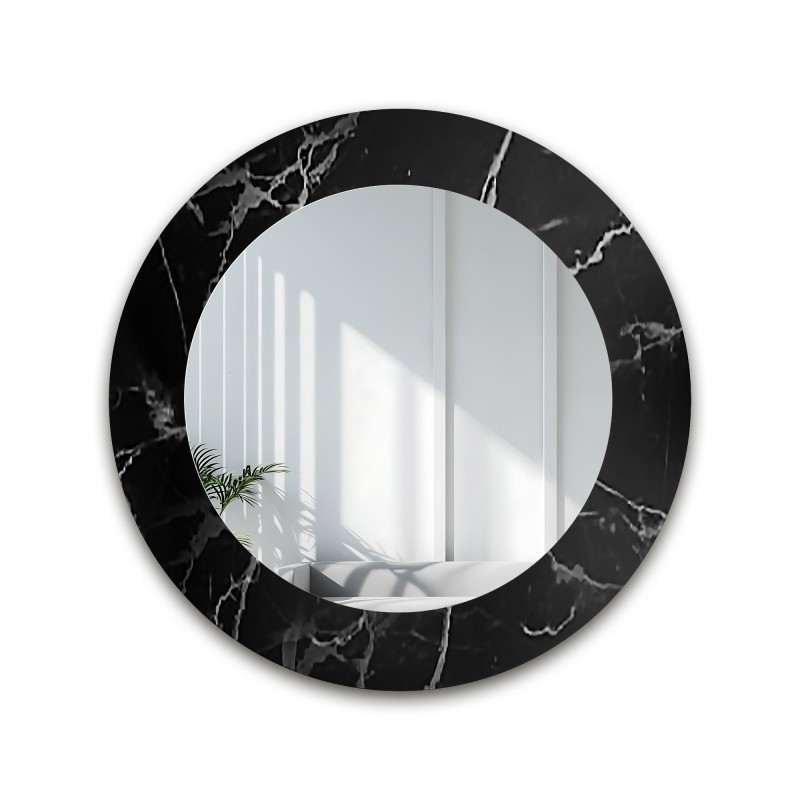 Oglindă rotundă pe marmură negru-argintiu – MARBLE MURASO