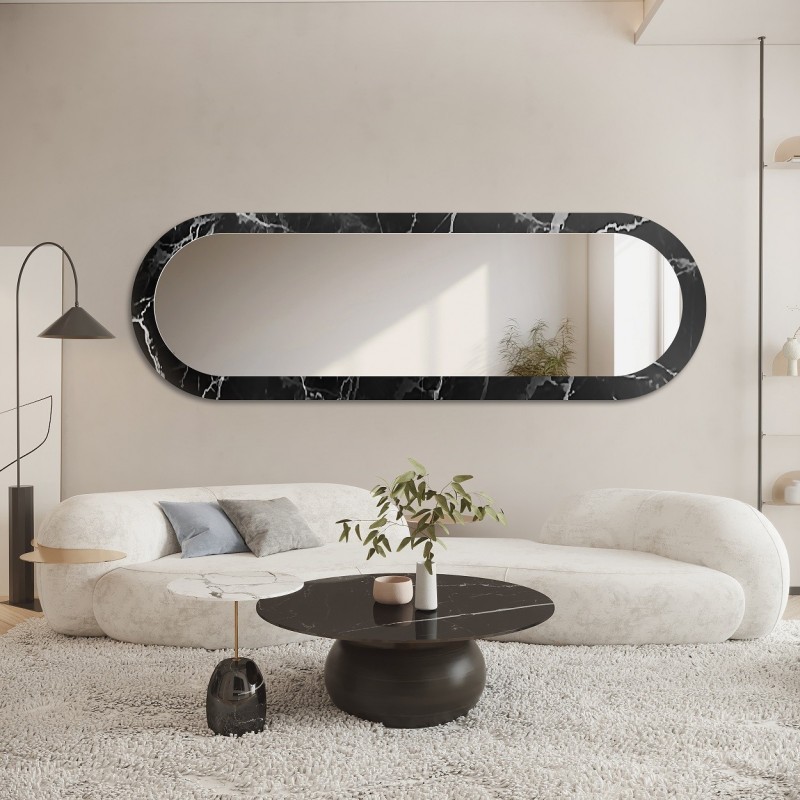 Oglindă ovală pe marmură negru-argintiu – MARBLE OVALIS