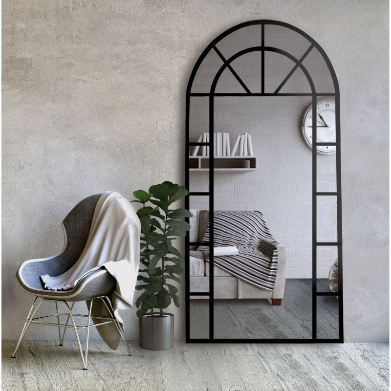 Oglindă semiovală cu bare muntin în ramă mdf loft - FEREASTRĂ II - culoarea ramei la alegere