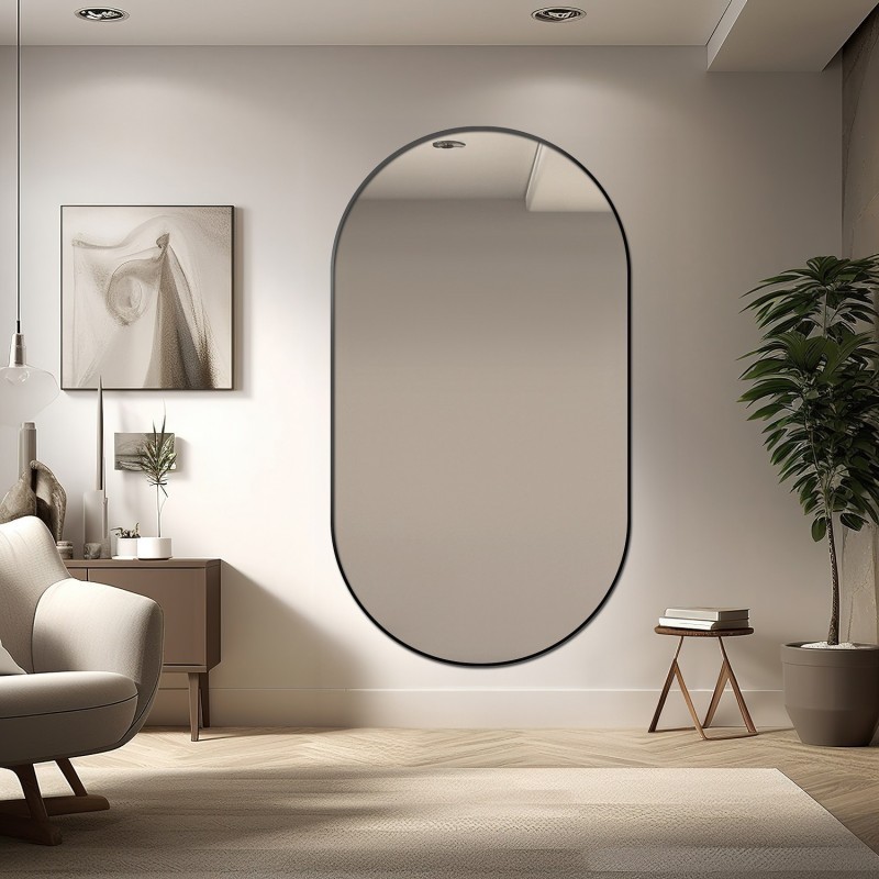 Oglindă ovală cu ramă neagră din MDF SLIM - OLI - culoarea ramei la alegere